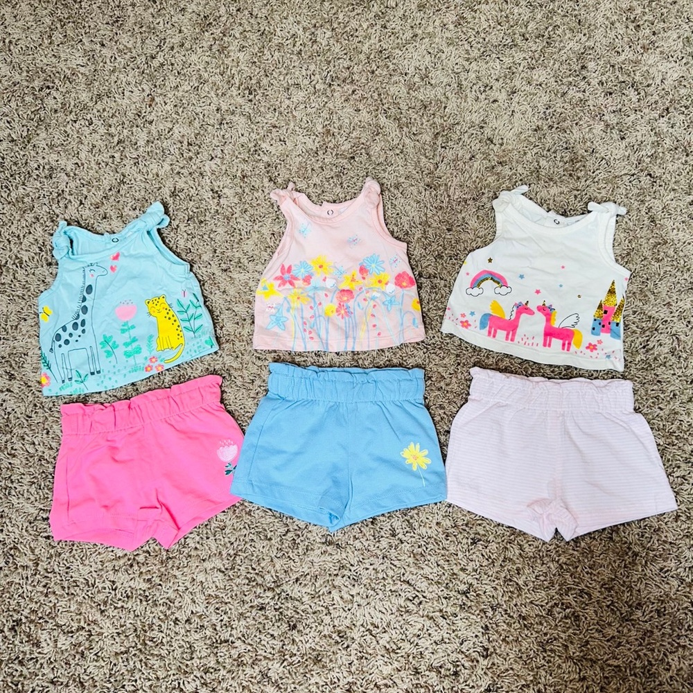 3 Summer Short + Tank Top 0-3m Outfits